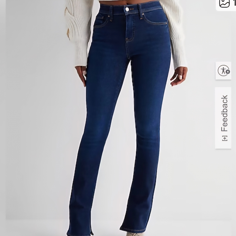 Express Women's Mid Rise Medium Wash FlexX Skyscraper Jeans Size 6R Split Hem